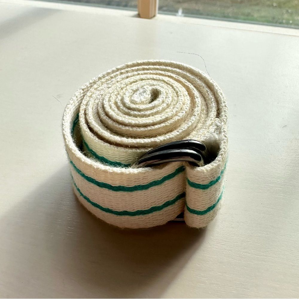 White and Green Striped Cotton Belt